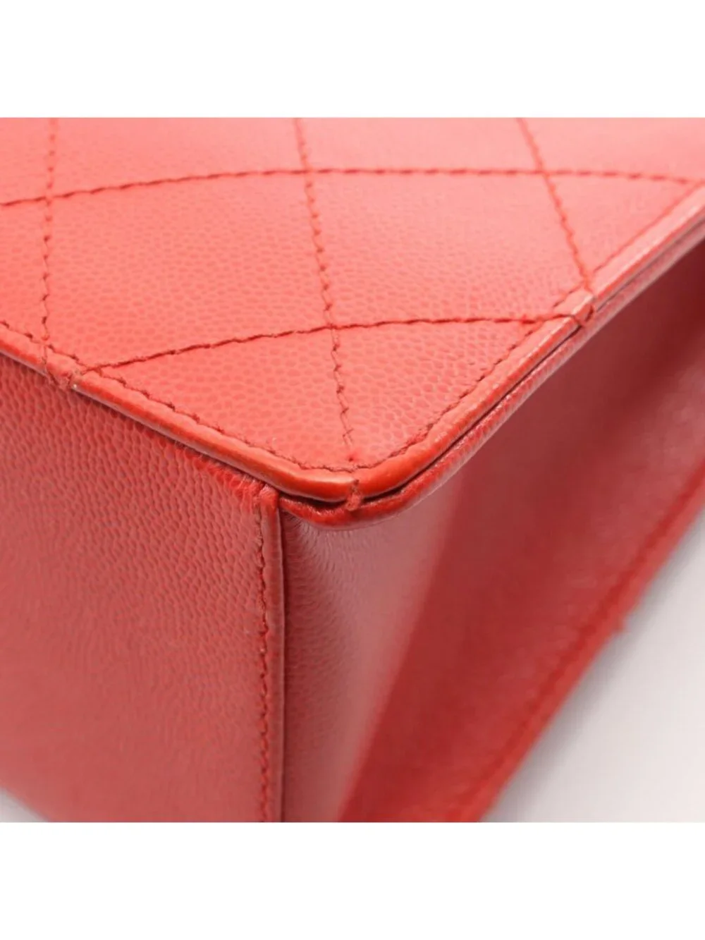Chanel Handbag Quilted Red Caviar Leather Top Handle